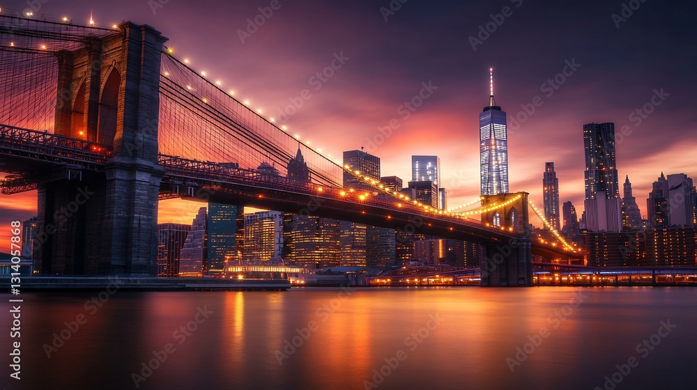 Fototapeta premium Modern city bridge with LED strip lighting at twilight