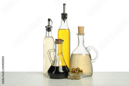 Wallpaper Mural Salad dressings and olives on table against white background Torontodigital.ca