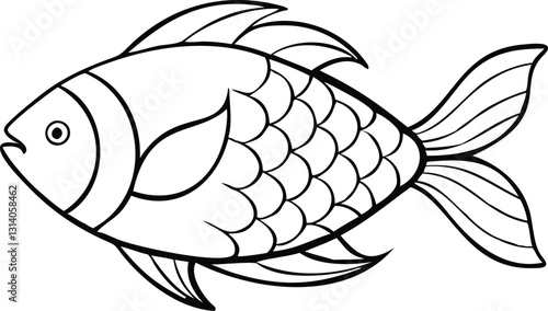 Stylish Fish Line Drawing with Fine Details – Isolated PNG on Transparent Background