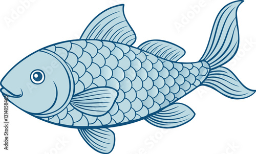 Elegant Fish Line Art with Intricate Scales – High-Quality PNG on Transparent Background