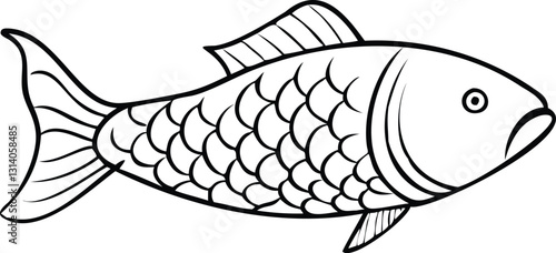 Stylish Fish Line Drawing with Fine Details – Isolated PNG on Transparent Background