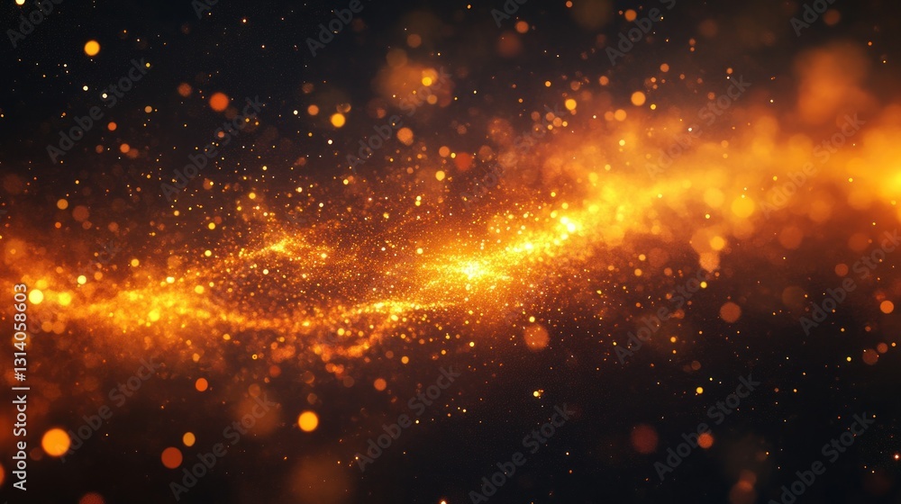 Abstract Image of Sparkling Golden Particles Floating in Darkness Abstract Image of Sparkling Golden Particles Floating in Darkness