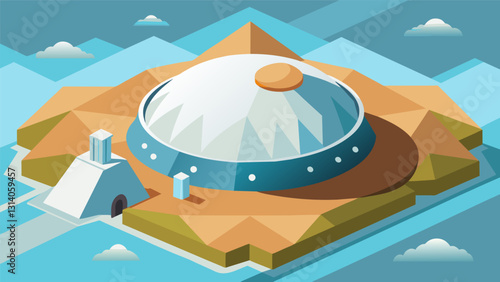 From above the salt dome resembles a massive natural fortress guarding against any potential threats to the crucially stored hydrocarbons.. Vector illustration