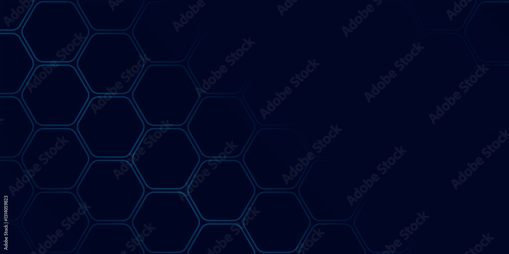 Futuristic Hexagonal Dark Blue Background for Technology Design. Abstract Honeycomb Pattern with Modern Dark Blue Gradient. Hexagon. Vector. Illustration. Futuristic Hexagonal Dark Blue Background for Technology Design. Abstract Honeycomb Pattern with Modern Dark Blue Gradient. Hexagon. Vector. Illustration.