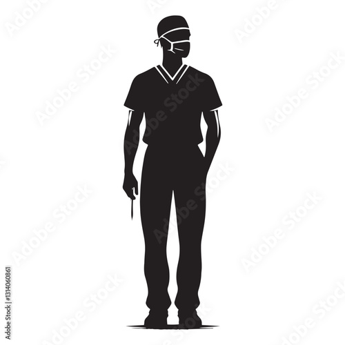 Meticulous Surgeon silhouette, ensuring perfection in every incision - Surgeon illustration - Minimalist Surgeon vector - Profession silhouette
