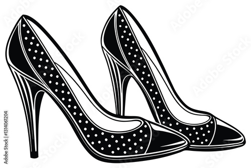 Set of outline black and white silhouette of women shoes with heels stilettos model accessory