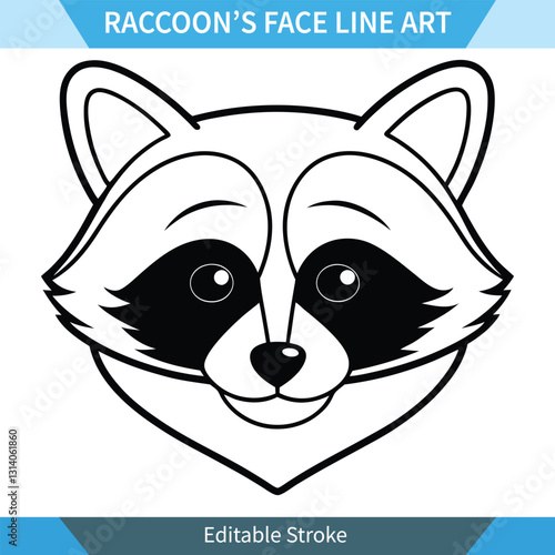 Cute Raccoon Face Line Art Editable Vector Illustration