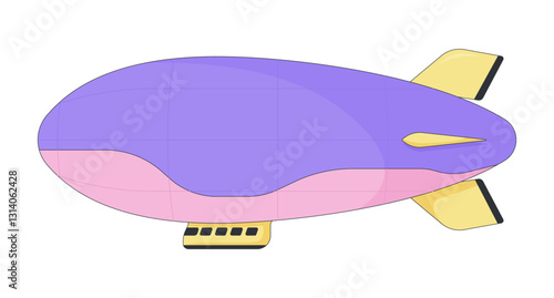 Vintage airship 2D cartoon object. Sky adventure. Air travel. Steampunk theme. Aviation flight dirigible retro. Floating blimp isolated element flat vector clip art on white. Spot illustration