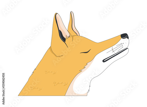 Peaceful fox with closed eyes 2D cartoon character. Calming and contemplative mood. Wild nature. Forest animal. Lofi wildlife flat vector animal isolated on white. Spot illustration colorful