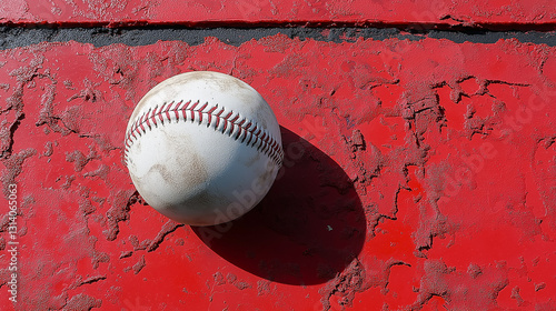 Red Rubber Track with New Baseball Ball, 45-Degree Overhead View, Softly Lit from Above