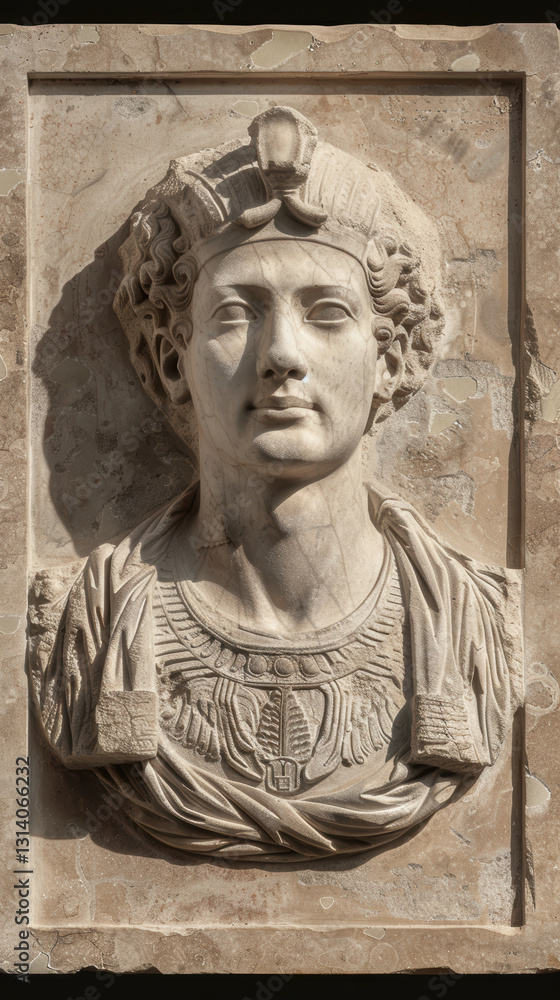 Fototapeta premium Ancient egyptian bas relief of young man with traditional headdress carved in stone