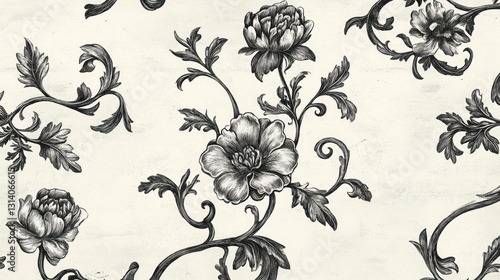 Wallpaper Mural Elegant floral arrangement repeated across a cream colored background Torontodigital.ca