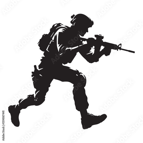 Paratrooper Soldier silhouette, descending from the skies into action - Soldier illustration - Minimalist Soldier vector - Profession silhouette
