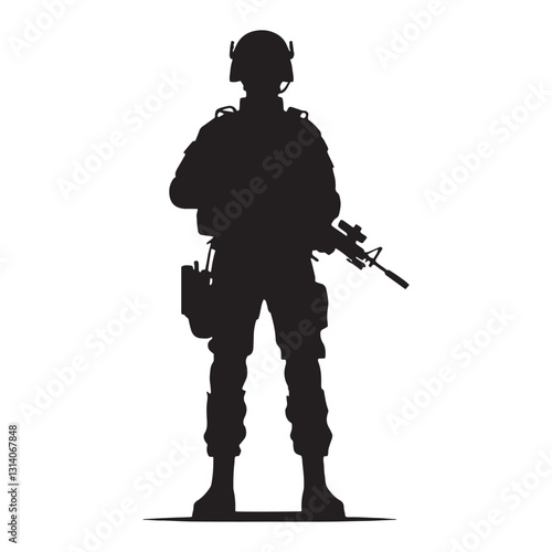 Camouflaged Soldier silhouette, unseen but always present - Soldier illustration - Minimalist Soldier vector - Profession silhouette
