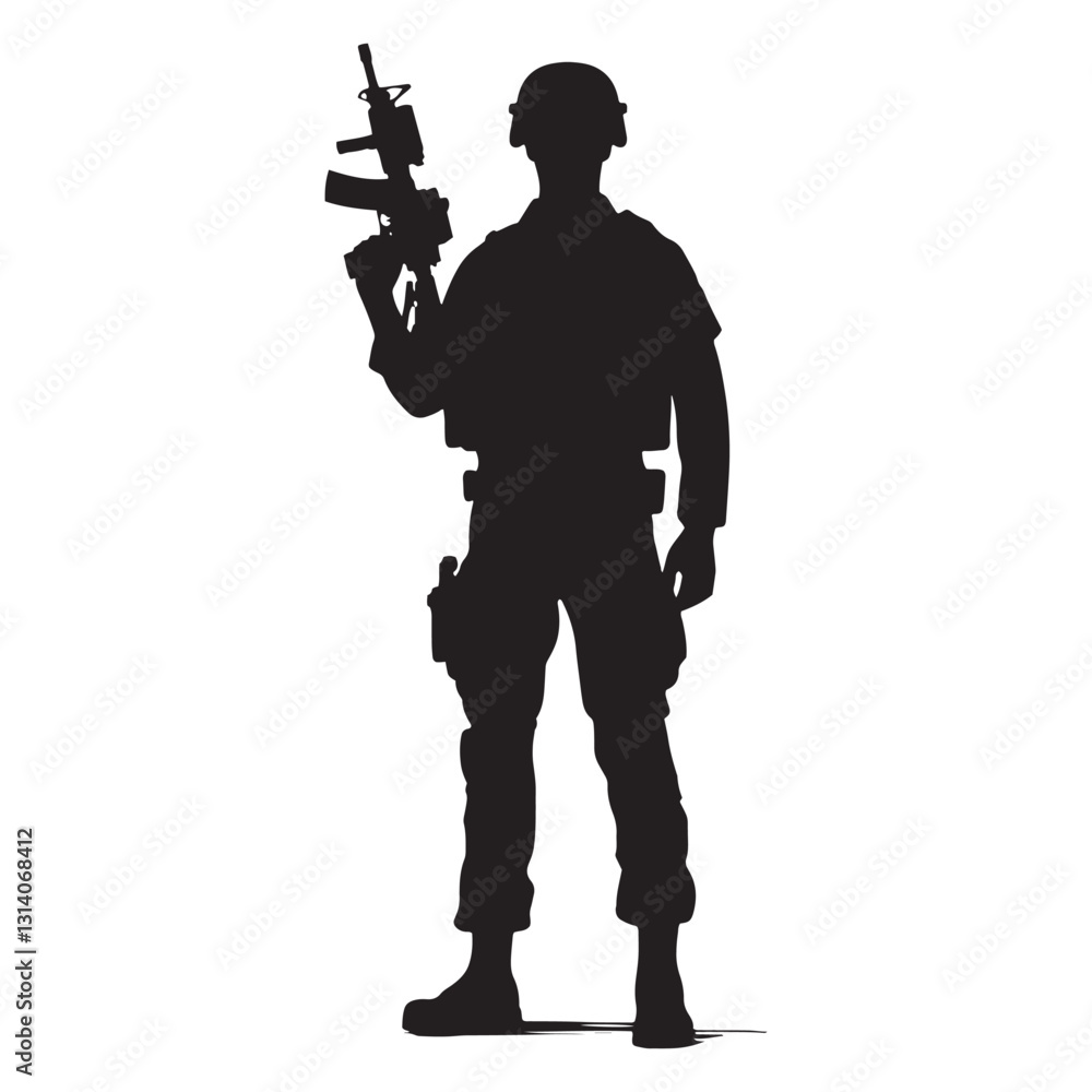Fototapeta premium Strategic Soldier silhouette, planning every move with precision - Soldier illustration - Minimalist Soldier vector - Profession silhouette 