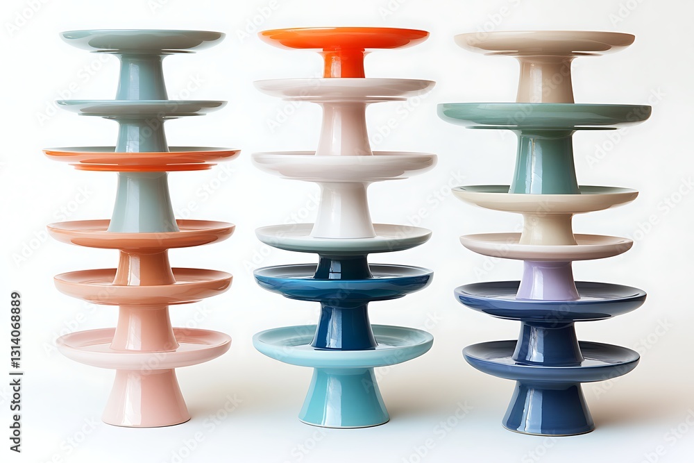 Multicolored Stackable Ceramic Dessert Stands Multicolored Stackable Ceramic Dessert Stands