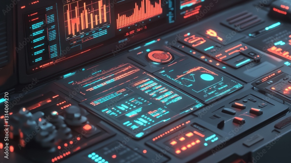Obraz premium A futuristic control panel displays data and technical information
