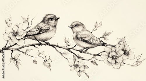 Two birds perched on a flowering branch (3)