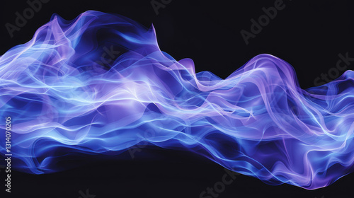 Abstract blue and purple smoke on black background with dynamic flowing patterns