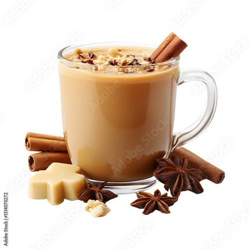 Cup of Hot Chocolate with Cinnamon and Star Anise Isolated on Transparent Background