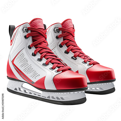 Stylish Red and White Ice Skates: A Close-Up View