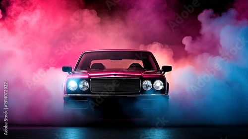 Retro Car in Neon Smoke: A Classic Automobile Photography