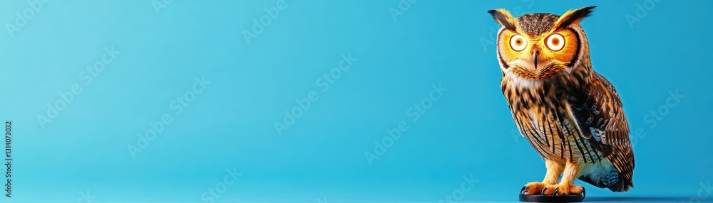 Fototapeta premium Glowing Owl on a Bright Blue Background with High-Tech Elements and a Futuristic Feel