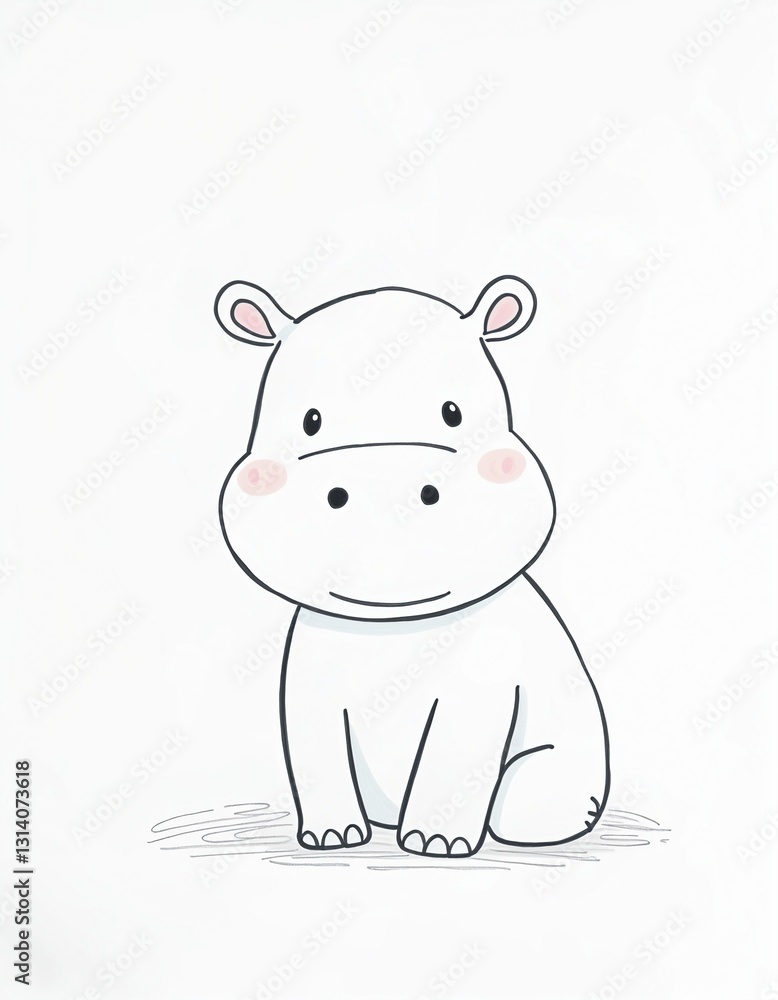 Adorable Baby Hippo Sketch Adorable Baby Hippo Sketch