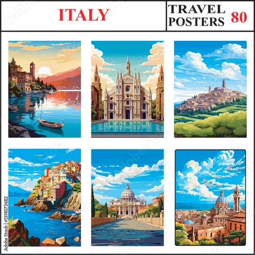Italy Lake Garda Milan Urbino Travel Poster Wall Art Print Collection Set Part 80