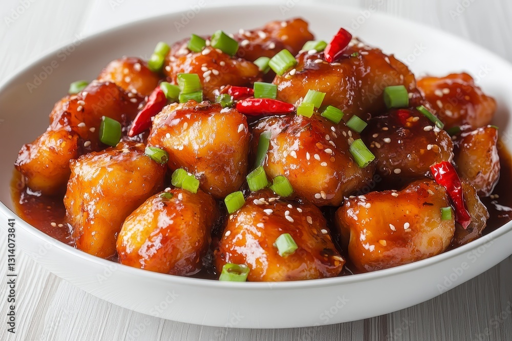 Savory Glazed Chicken Dish with Sesame Seeds and Chili Peppers Savory Glazed Chicken Dish with Sesame Seeds and Chili Peppers