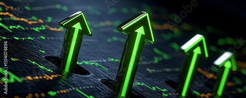 Ascending Green Arrow Graphics Symbolizing Progress and Growth in Financial Markets Trend Display photo