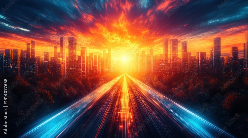 Fototapeta premium Urban speedway sunrise future