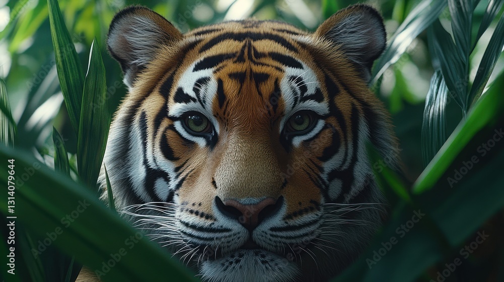 Fototapeta premium Tiger portrait in jungle foliage