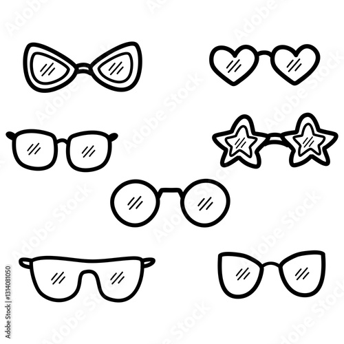 Cute hand drawn type of glasses icons set vector illustration 