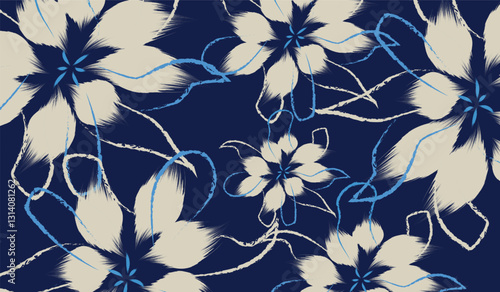 A hand drawing traditional pattern styles of seamless floral abstract flowers patterns. and A Floral blue vintage seamless pattern flowers in Hand drawn background