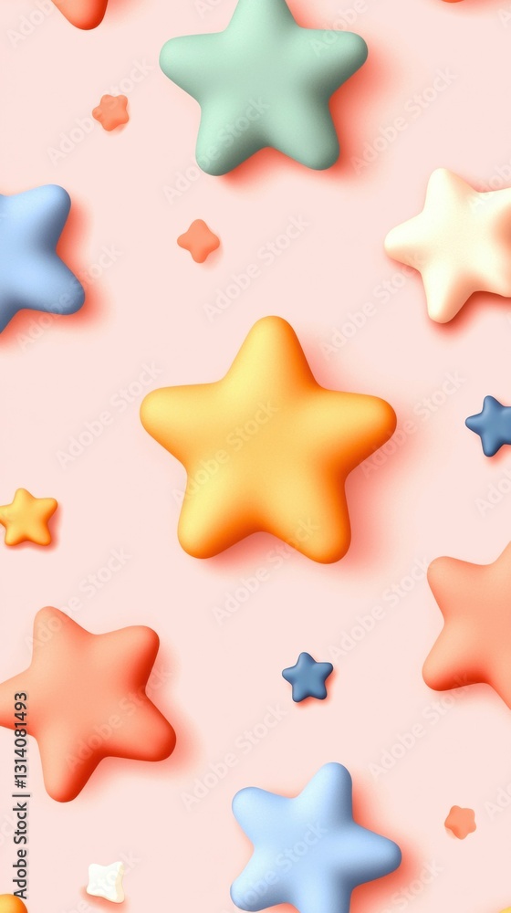 Colorful Starry Sky Pattern with 3D Rendered Stars Against a Light Pink Background for Kids Colorful Starry Sky Pattern with 3D Rendered Stars Against a Light Pink Background for Kids