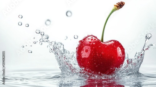 A Fresh Red Cherry Creates a Splash in Water