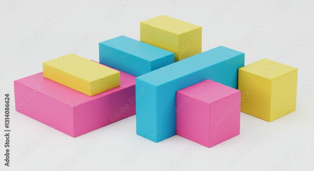 Colorful geometric shapes arrangement with pastel blocks in abstract design Colorful geometric shapes arrangement with pastel blocks in abstract design