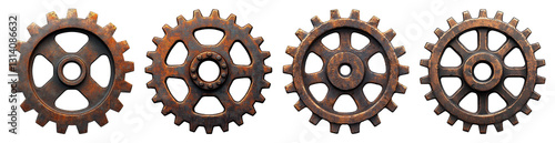 rusty gears set on white background