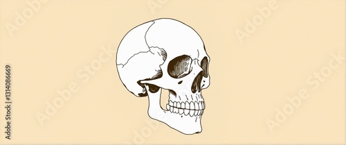Doodle Illustration of Human Skull Anatomy