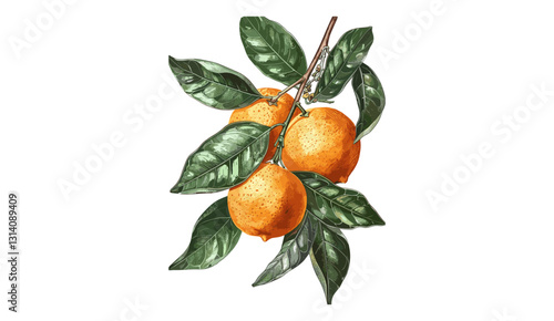 Clementine fruit vector, botanical illustration, old citrus artwork, mandarin orange, tangerine vintage drawing, hand-drawn citrus fruit, isolated on transparent background