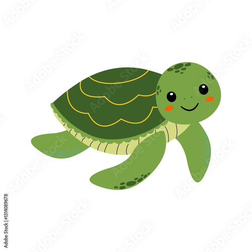 Cute cartoon turtle swimming with a happy expression and green shell