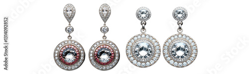 elegant crystal and diamond earrings, isolated on white background