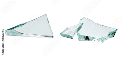 shattered glass pieces on white background