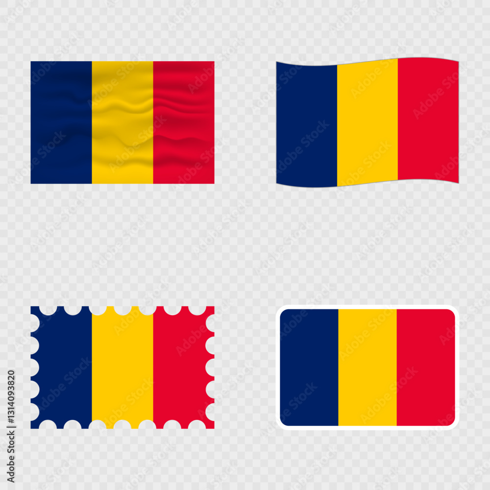 Fototapeta premium Chad national flag in four different styles.