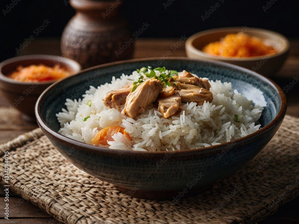 A bowl of rice with chicken and rice A bowl of rice with chicken and rice