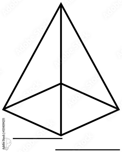 Black outline of a three-dimensional pyramid with precise geometric lines and symmetry. Ideal for geometry, architecture, mathematics, design concepts, education, teamwork, and planning. Flat simple