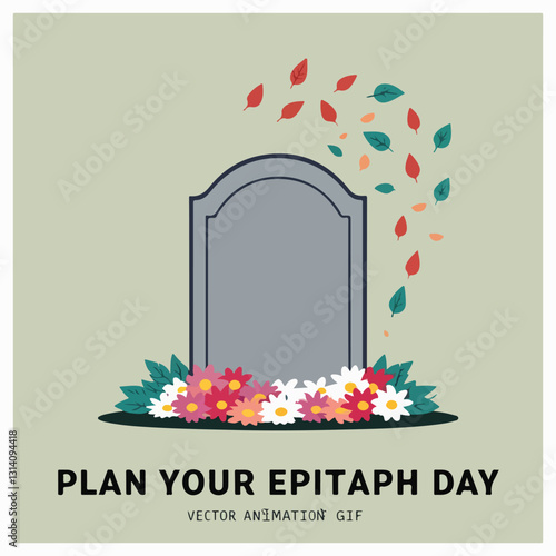 Plan Your Epitaph Day Vector Design - Memorial, Gravestone, Reflection, Peaceful Scene, Solid Colors, No Gradients, T-Shirt, Sticker, Poster, Social Media, Print Card, Animated GIF