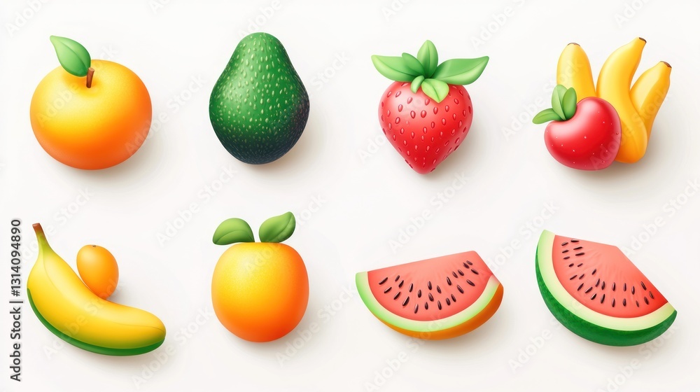 Naklejka premium Cartoon Fruits Illustration Set, Colorful, digital art, for kids, educational materials
