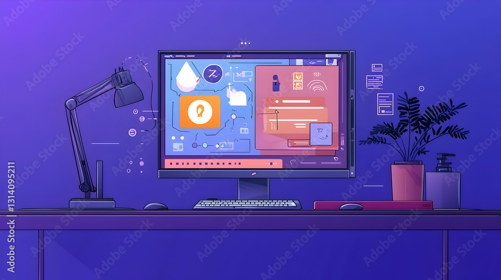Pixel Art Illustration of a Dark Desktop Workspace with a Computer Displaying Code and Design Elements Illuminated by a Desk Lamp Pixel Art Illustration of a Dark Desktop Workspace with a Computer Displaying Code and Design Elements Illuminated by a Desk Lamp